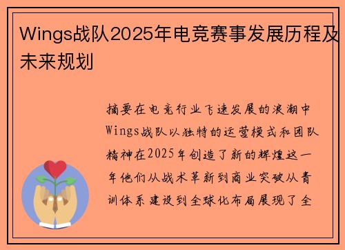 Wings战队2025年电竞赛事发展历程及未来规划
