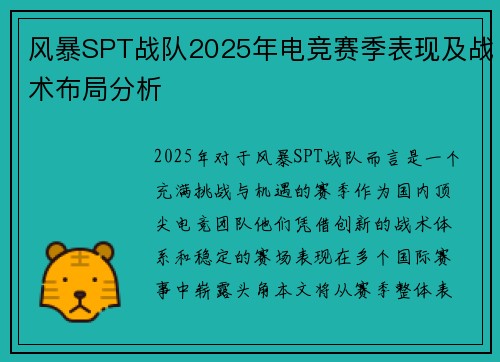 风暴SPT战队2025年电竞赛季表现及战术布局分析